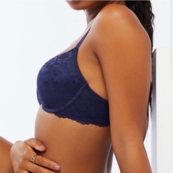 Savage x Fenty by Rihanna Allover Lace T-Shirt Bra 32D Purple Blue Sexy Push Up - Picture 4 of 16